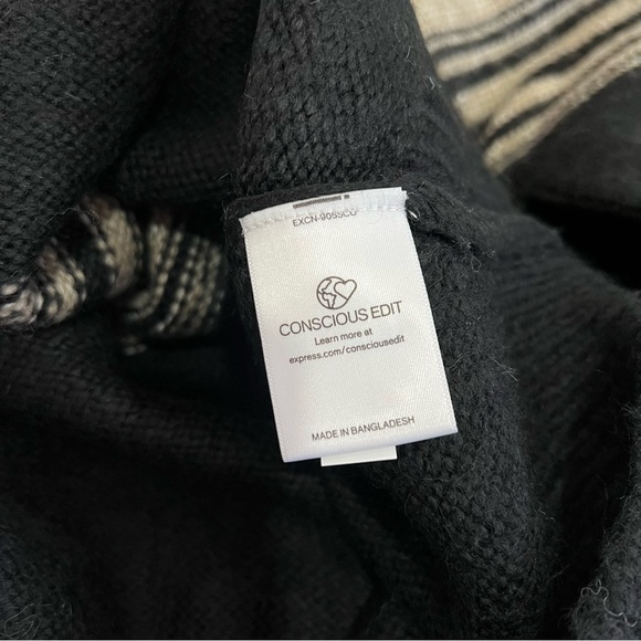 Express Crew-Neck Color-Block Thick Sweater Size Large Brown Black Warm - Picture 3 of 8